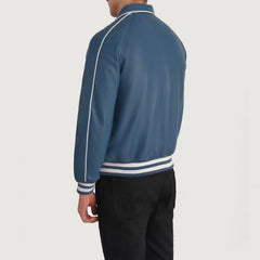 Cooper Leather Varsity Jacket In Blue