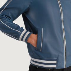 Cooper Leather Varsity Jacket In Blue