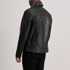Dallis Leather Shearling Trucker Jacket In Black