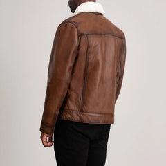 Dallis Leather Shearling Trucker Jacket In Brown