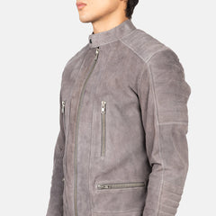 Damian Suede Biker Jacket In Grey