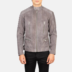 Damian Suede Biker Jacket In Grey