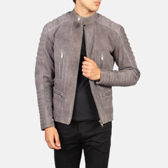 Damian Suede Biker Jacket In Grey