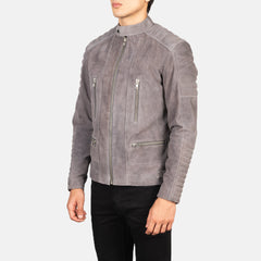 Damian Suede Biker Jacket In Grey