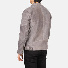 Damian Suede Biker Jacket In Grey
