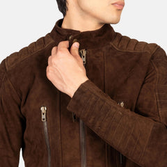 Damian Suede Biker Jacket In Mocha