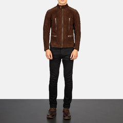 Damian Suede Biker Jacket In Mocha