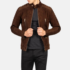 Damian Suede Biker Jacket In Mocha