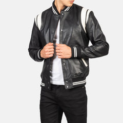 Dantee Leather Varsity Jacket In Black