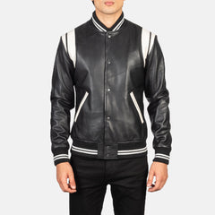 Dantee Leather Varsity Jacket In Black