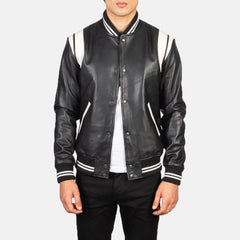 Dantee Leather Varsity Jacket In Black