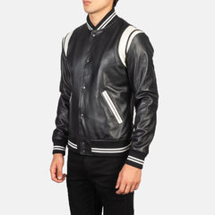 Dantee Leather Varsity Jacket In Black