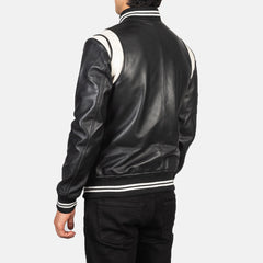 Dantee Leather Varsity Jacket In Black