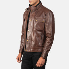 Darren Leather Biker Jacket In Brown