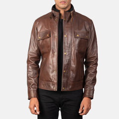 Darren Leather Biker Jacket In Brown