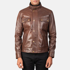 Darren Leather Biker Jacket In Brown