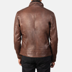 Darren Leather Biker Jacket In Brown