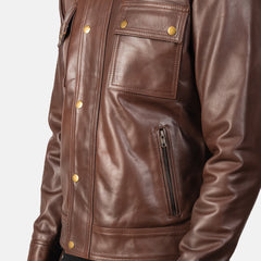 Darren Leather Biker Jacket In Brown