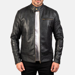 Dean Leather Biker Jacket In Black