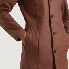 Don Long Leather Coat In Brown