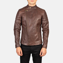Faisor Leather Biker Jacket In Brown