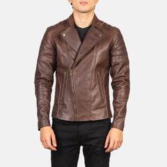 Faisor Leather Biker Jacket In Brown