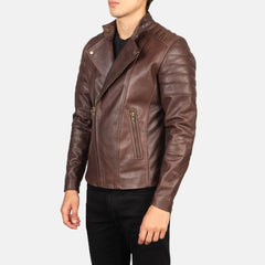 Faisor Leather Biker Jacket In Brown