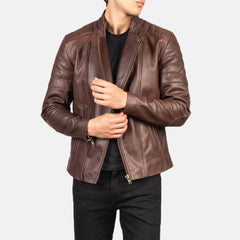 Faisor Leather Biker Jacket In Brown