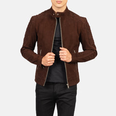 Fernando Quilted Suede Biker Jacket In Brown