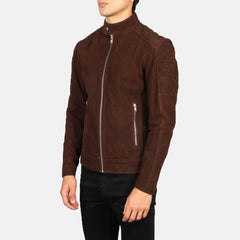 Fernando Quilted Suede Biker Jacket In Brown
