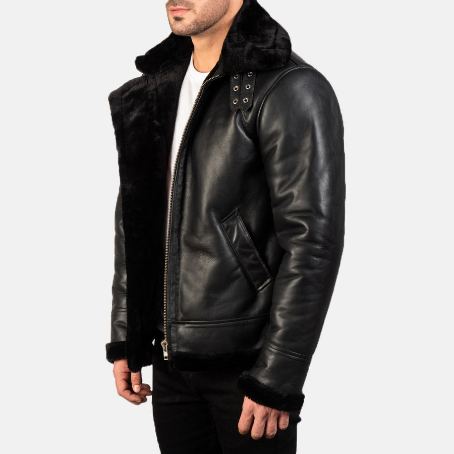 B-3 Black Premium Leather Aviator Jacket