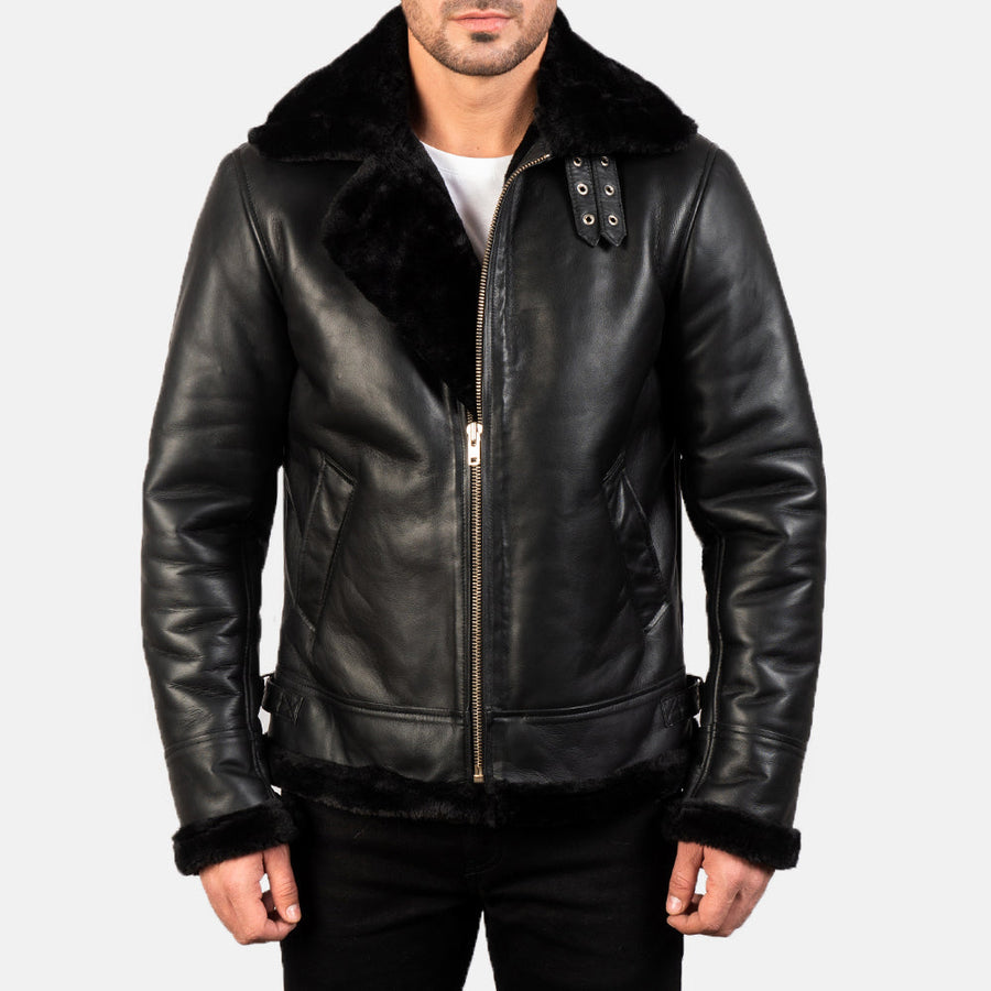 B-3 Black Premium Leather Aviator Jacket