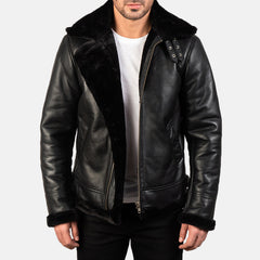 B-3 Black Premium Leather Aviator Jacket