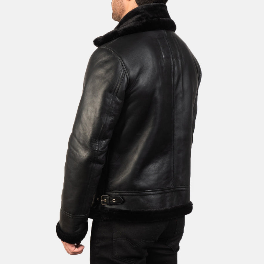 B-3 Black Premium Leather Aviator Jacket