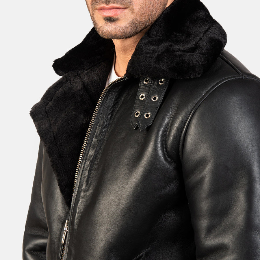 B-3 Black Premium Leather Aviator Jacket