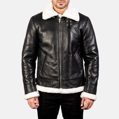 B-3 Black White Premium Leather Aviator Jacket