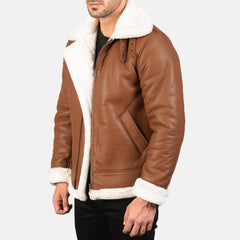 B-3 Brown White Premium Leather Aviator Jacket