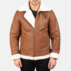 B-3 Brown White Premium Leather Aviator Jacket