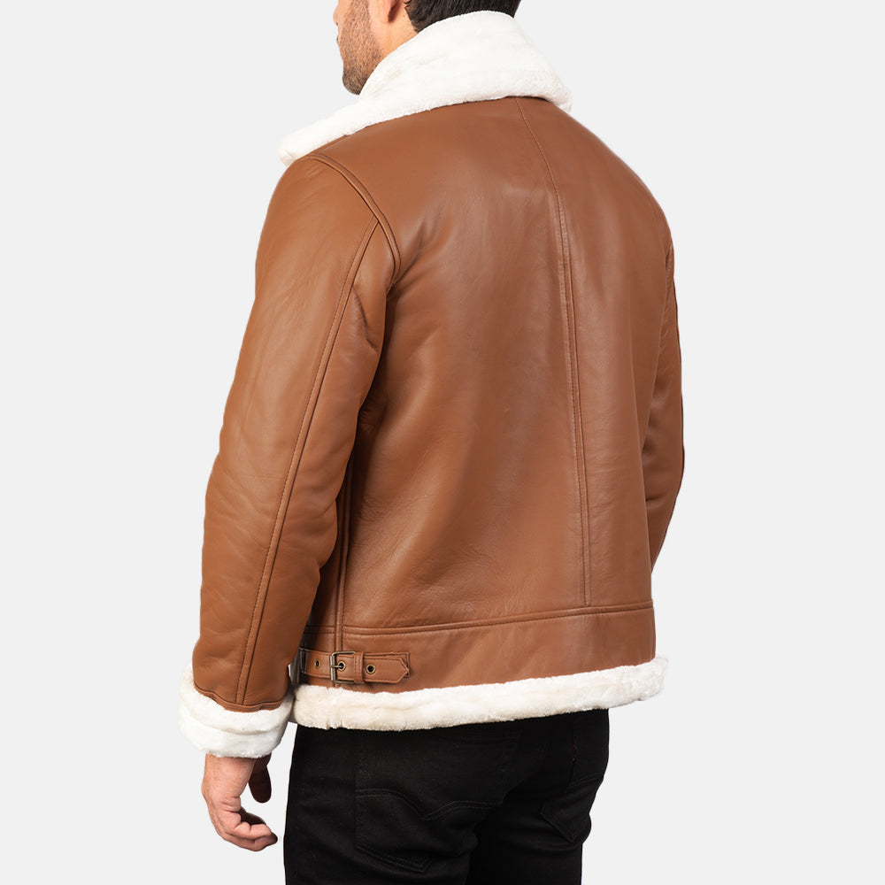 B-3 Brown White Premium Leather Aviator Jacket