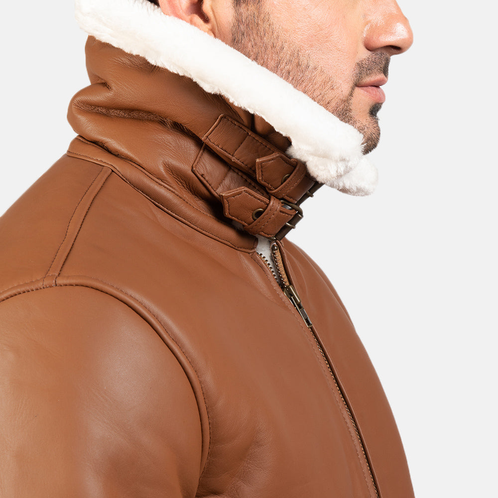 B-3 Brown White Premium Leather Aviator Jacket