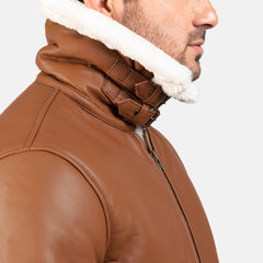 B-3 Brown White Premium Leather Aviator Jacket