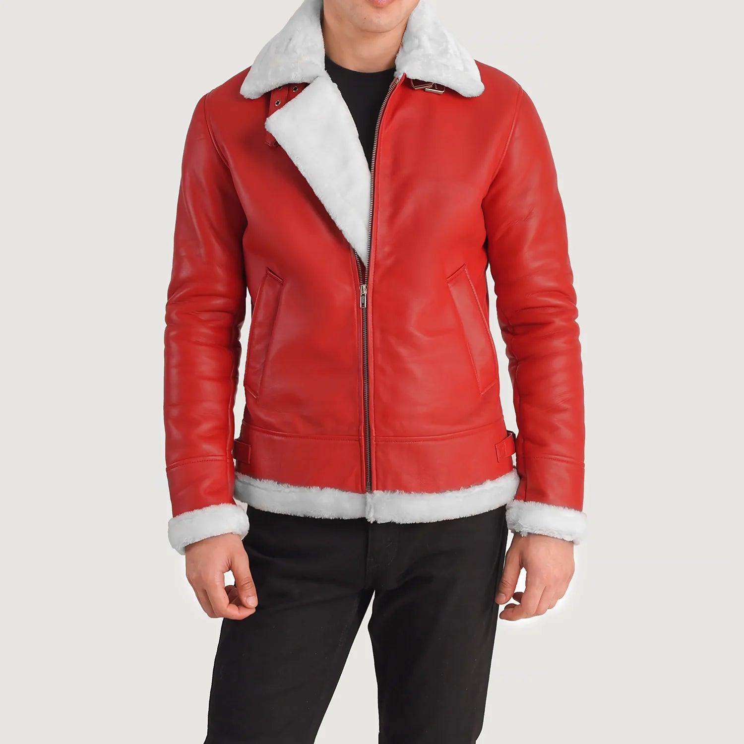 B-3 Red Premium Leather Aviator Jacket