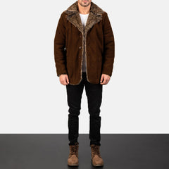 Furlong Suede Leather Coat In Brown