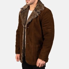 Furlong Suede Leather Coat In Brown