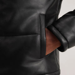 Gordon Hooded Leather Puffer Jacket In Black