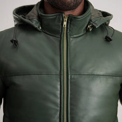 Gordon Hooded Leather Puffer Jacket In Green