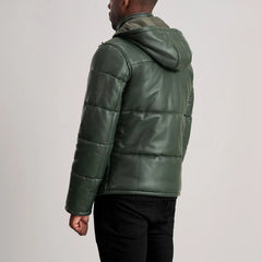 Gordon Hooded Leather Puffer Jacket In Green