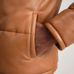 Gordon Hooded Leather Puffer Jacket In Tan