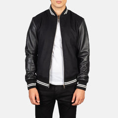 Harrison Hybrid Varsity Jacket In Black