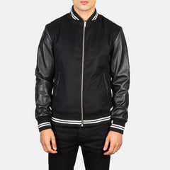 Harrison Hybrid Varsity Jacket In Black